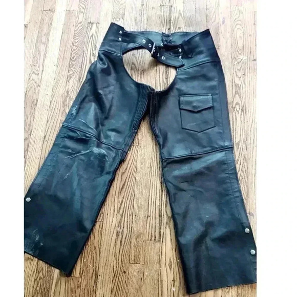 Jefrum Other - Jafrum genuine leather‎ biker moto full riding chaps size large zip and snaps